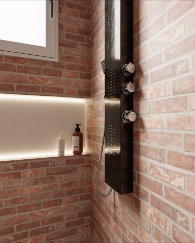 Covering salle de bain façon briques rouges